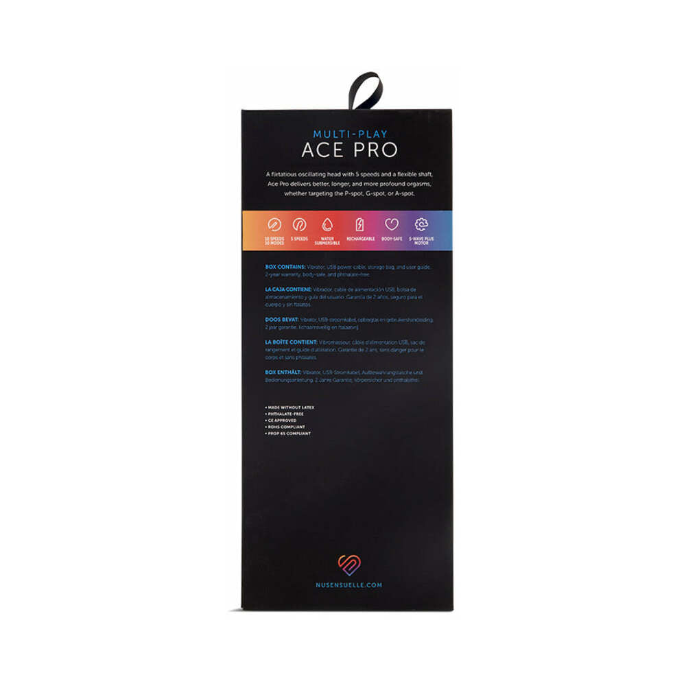 Nu Sensuelle Ace Pro Prostate and G-Spot Vibe Deep Purple packaging details and features.