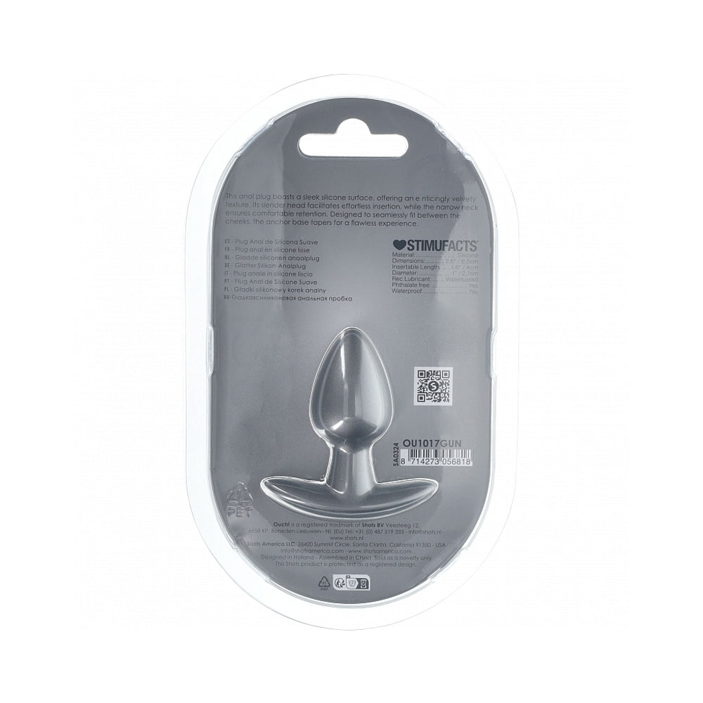 Ouch! Smooth Silicone Anal Plug Small 2.6 inches Gun Metal