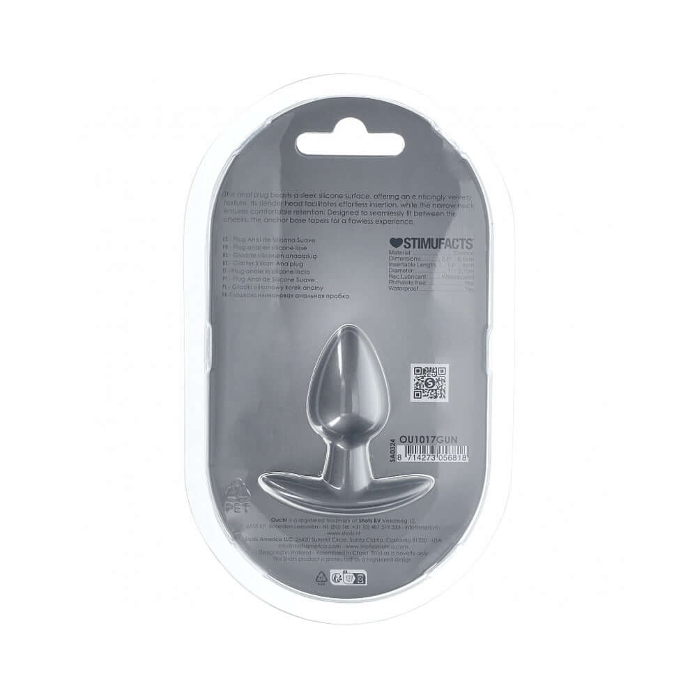Ouch! Smooth Silicone Anal Plug Small 2.6 inches Gun Metal