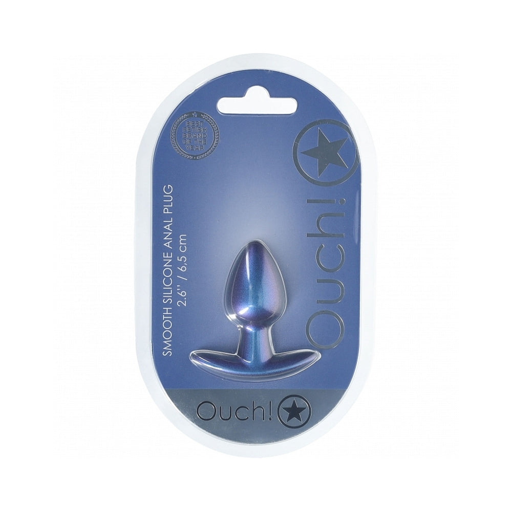 Ouch! Smooth Silicone Anal Plug Small 2.6 inches Metallic Blue