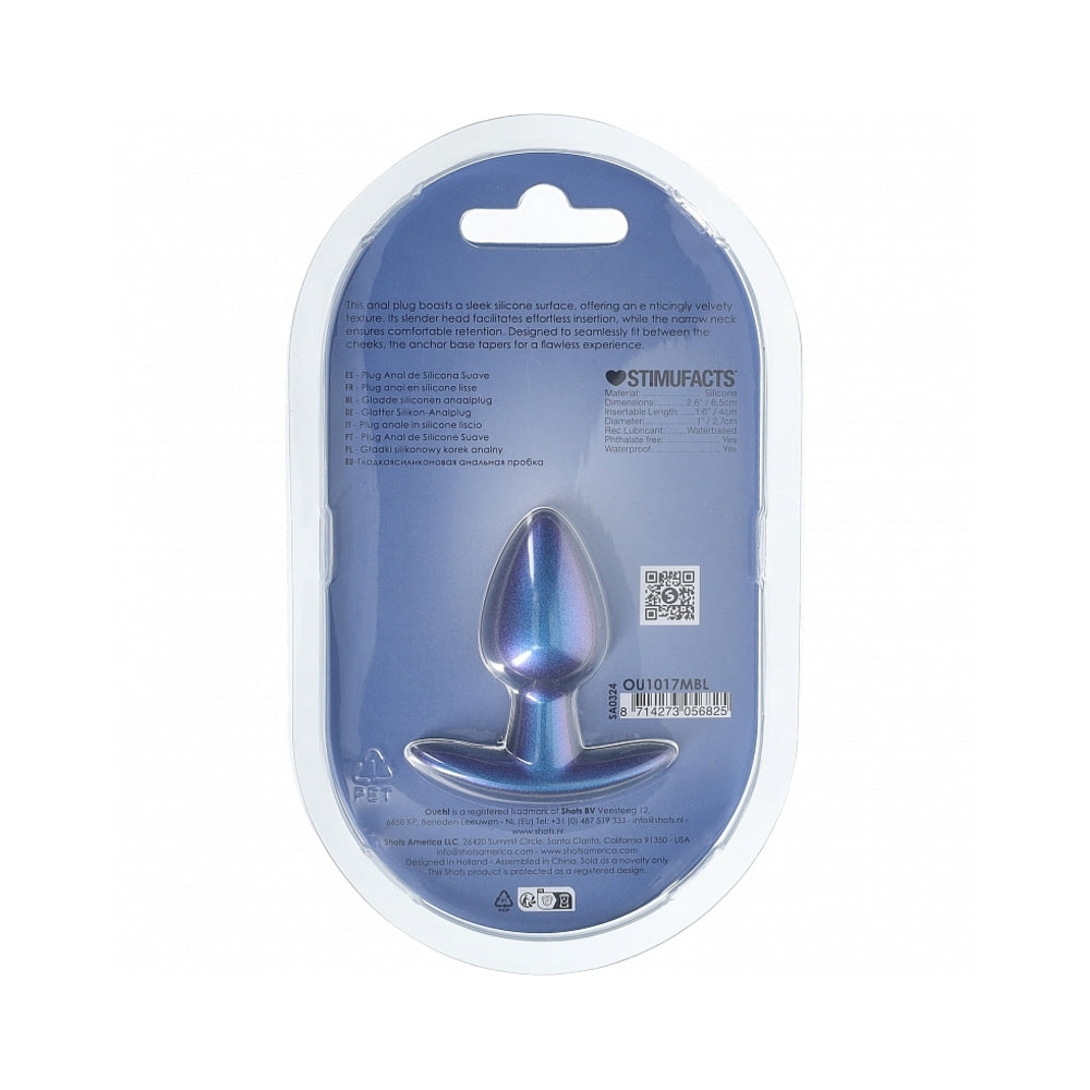 Ouch! Smooth Silicone Anal Plug Small 2.6 inches Metallic Blue