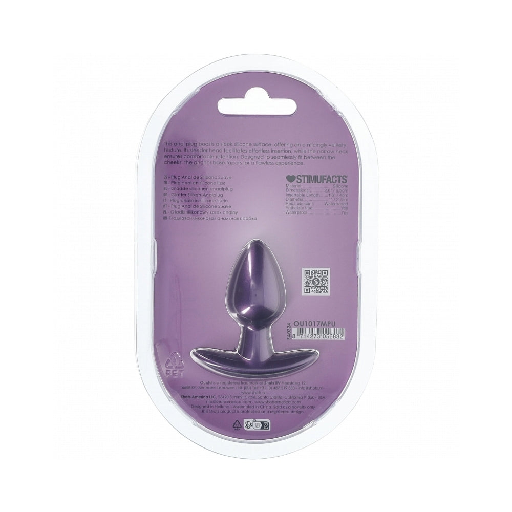 Ouch! Smooth Silicone Anal Plug Small 2.6 inches Metallic Purple
