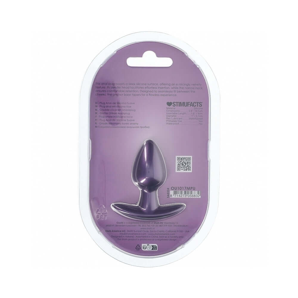 Ouch! Smooth Silicone Anal Plug Small 2.6 inches Metallic Purple