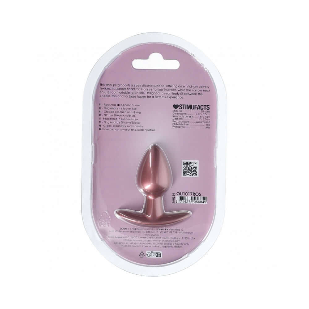 Ouch! Smooth Silicone Anal Plug Small 2.6 inches Rose Gold