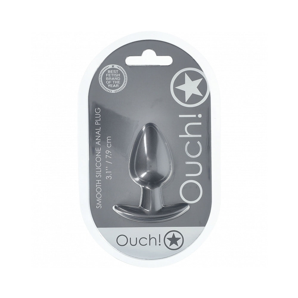 Ouch! Smooth Silicone Anal Plug Medium 3.1 inches Gun Metal