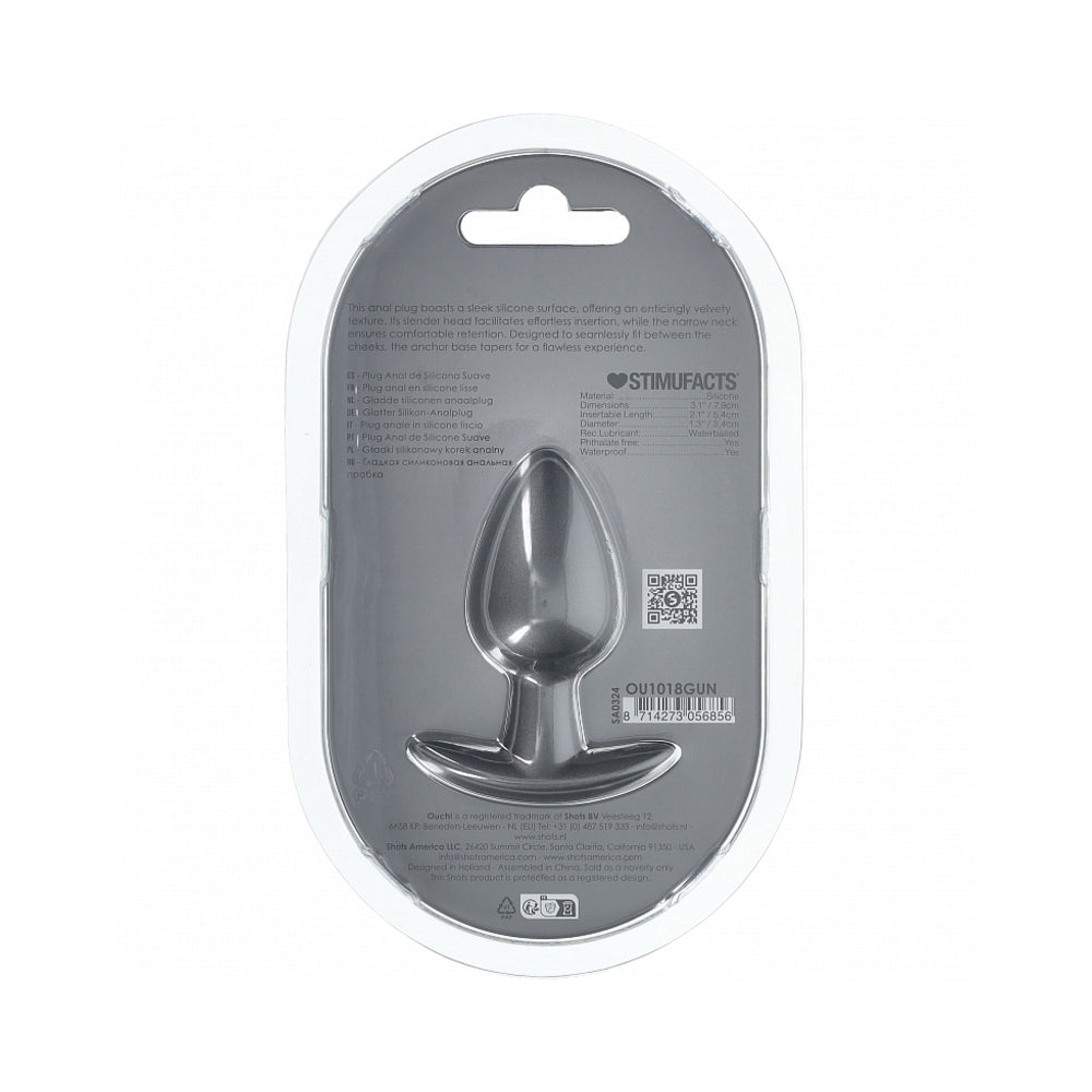 Ouch! Smooth Silicone Anal Plug Medium 3.1 inches Gun Metal