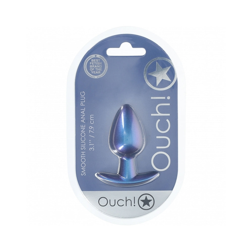 Ouch! Smooth Silicone Anal Plug Medium 3.1 inches Metallic Blue