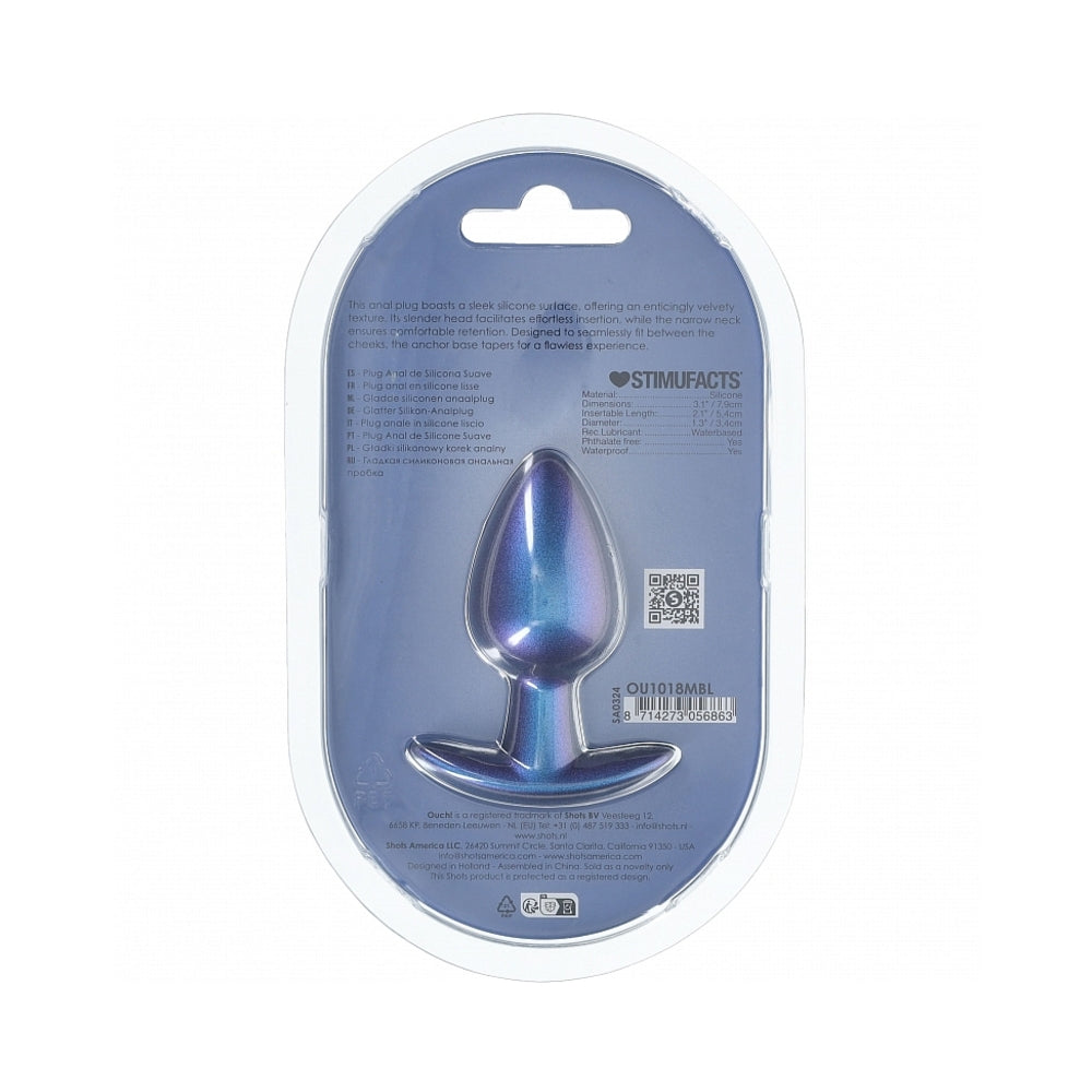 Ouch! Smooth Silicone Anal Plug Medium 3.1 inches Metallic Blue