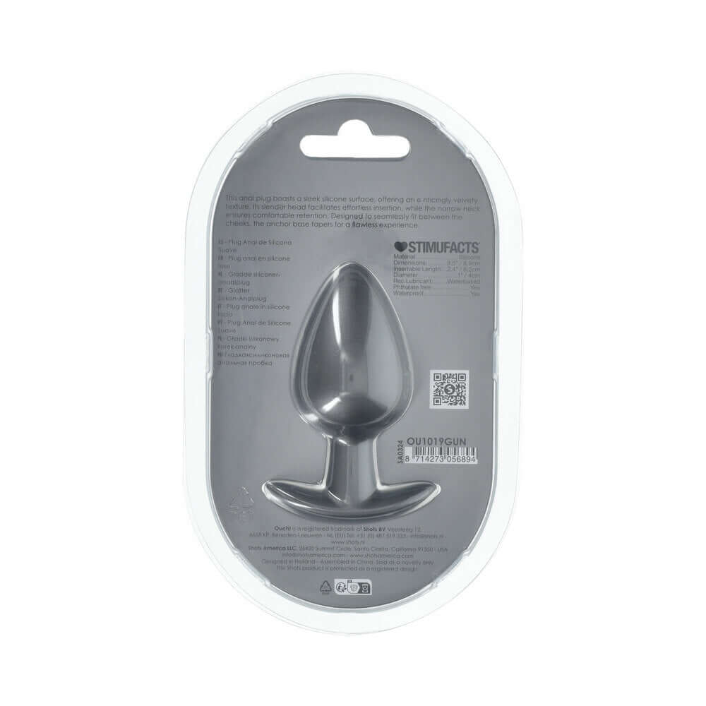 Ouch! Smooth Silicone Anal Plug Large 3.5 inches Gun Metal