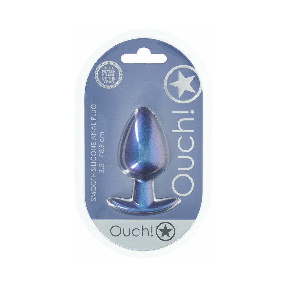 Ouch! Smooth Silicone Anal Plug Large 3.5 inches Metallic Blue