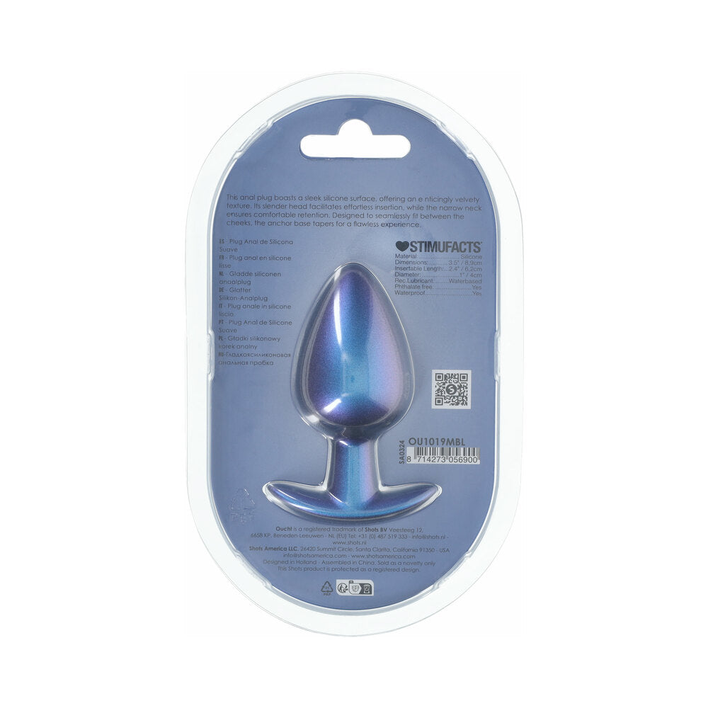 Ouch! Smooth Silicone Anal Plug Large 3.5 inches Metallic Blue