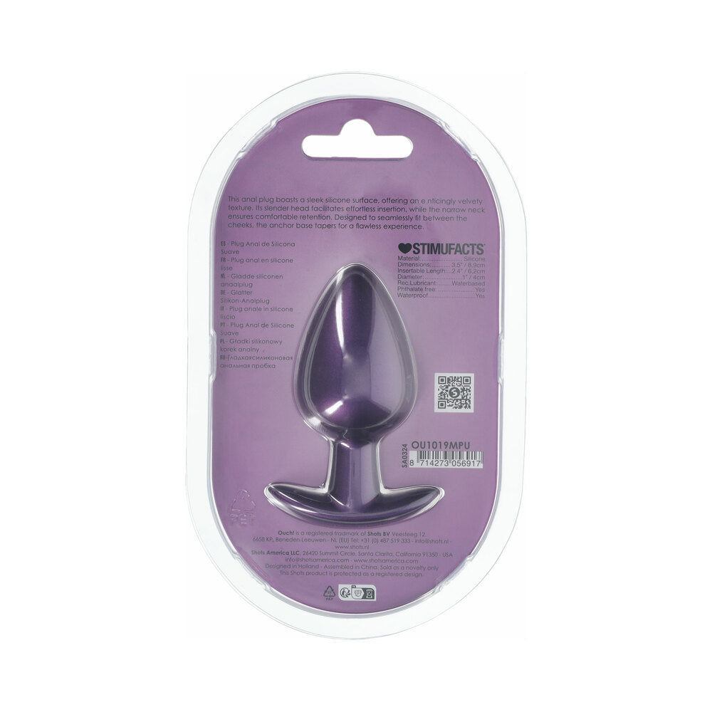 Ouch! Smooth Silicone Anal Plug Large 3.5 inches Metallic Purple