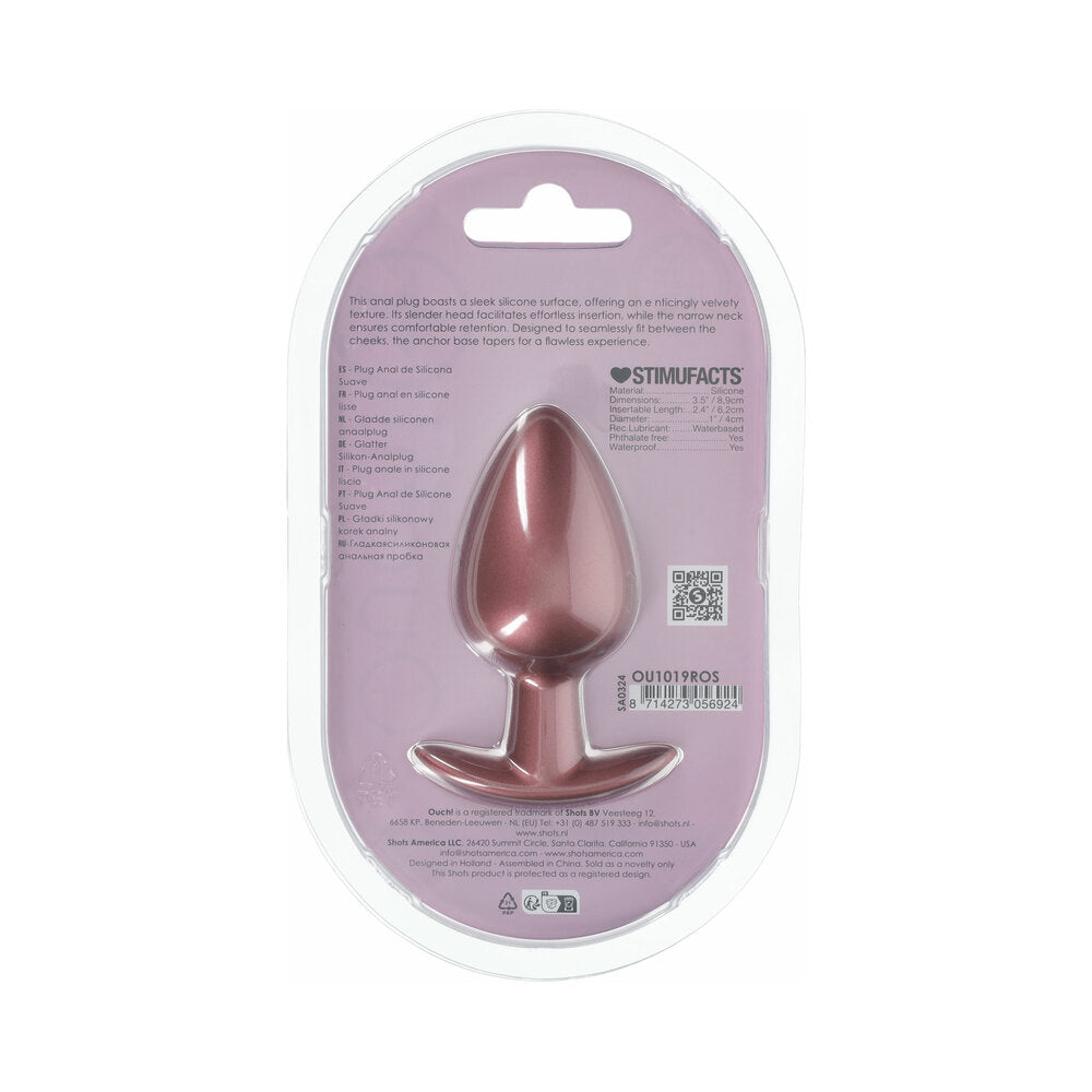 Ouch! Smooth Silicone Anal Plug Large 3.5 inches Rose Gold