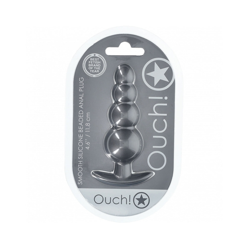Ouch! Smooth Silicone Beaded Anal Plug 4.6 inches Gun Metal