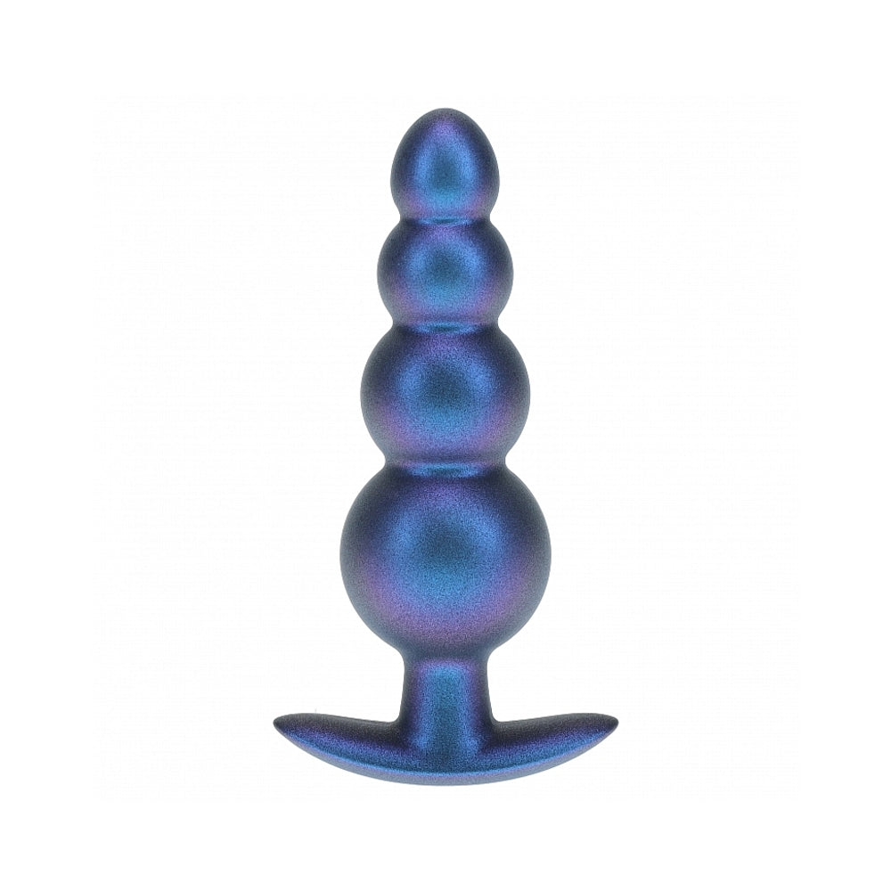 Ouch! Smooth Silicone Beaded Anal Plug 4.6 inches Metallic Blue