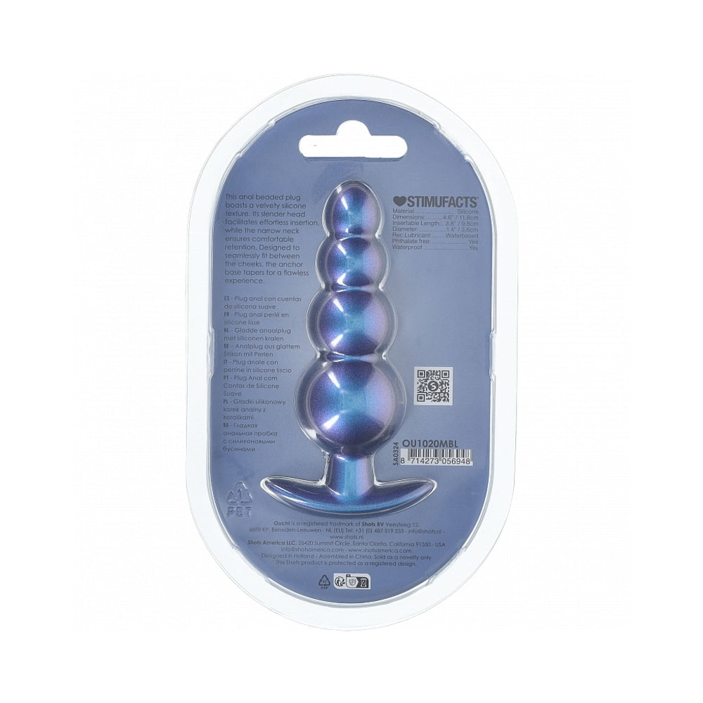 Ouch! Smooth Silicone Beaded Anal Plug 4.6 inches Metallic Blue