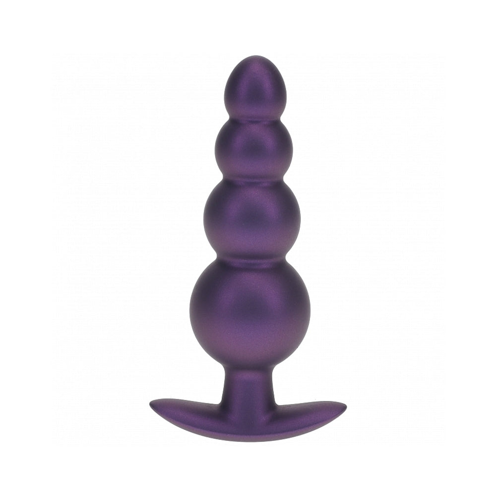 Ouch! Smooth Silicone Beaded Anal Plug 4.6 inches Metallic Purple