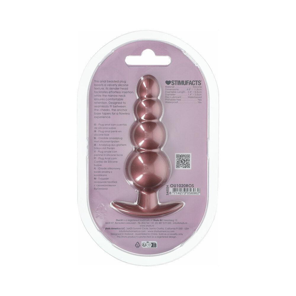Ouch! Smooth Silicone Beaded Anal Plug 4.6 inches Rose Gold