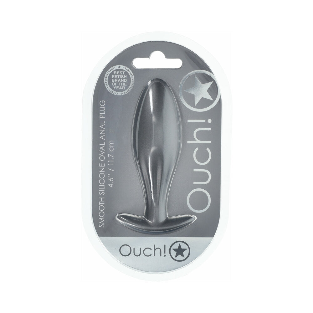 Ouch! Smooth Silicone Oval Anal Plug 4.6 inches Gun Metal