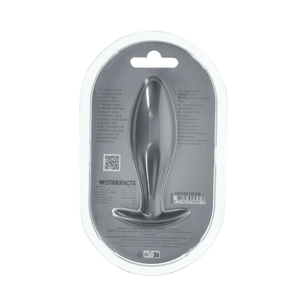 Ouch! Smooth Silicone Oval Anal Plug 4.6 inches Gun Metal