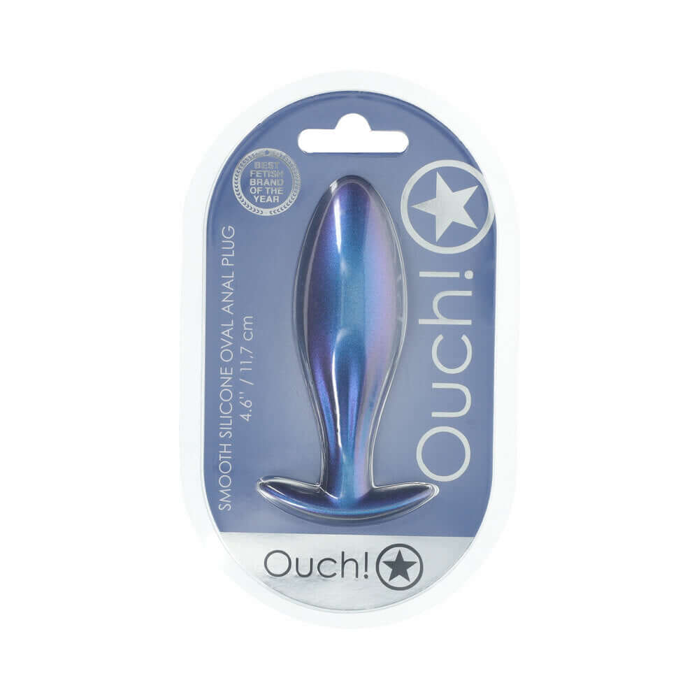 Ouch! Smooth Silicone Oval Anal Plug 4.6 inches Metallic Blue