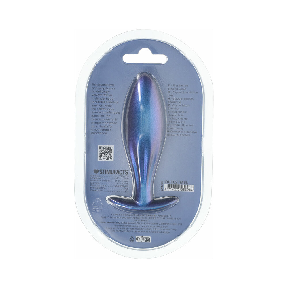 Ouch! Smooth Silicone Oval Anal Plug 4.6 inches Metallic Blue