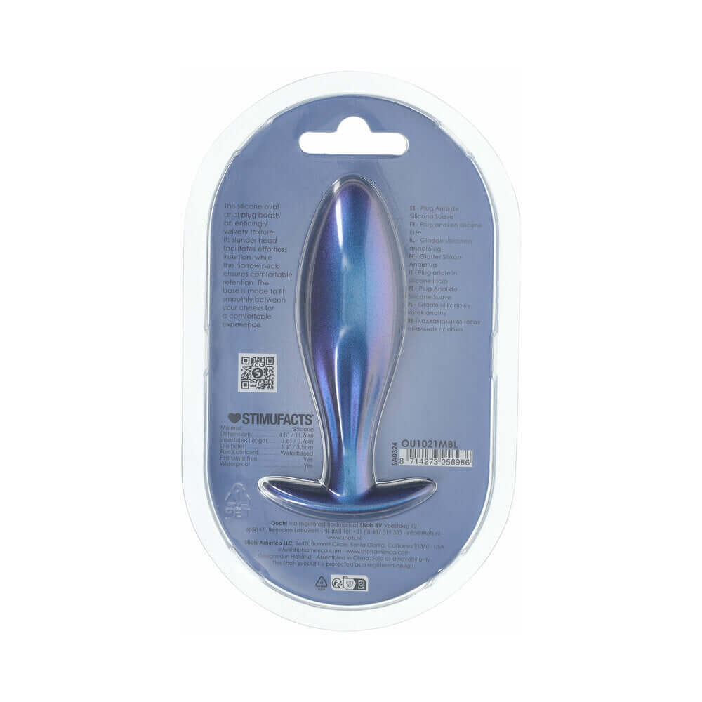 Ouch! Smooth Silicone Oval Anal Plug 4.6 inches Metallic Blue