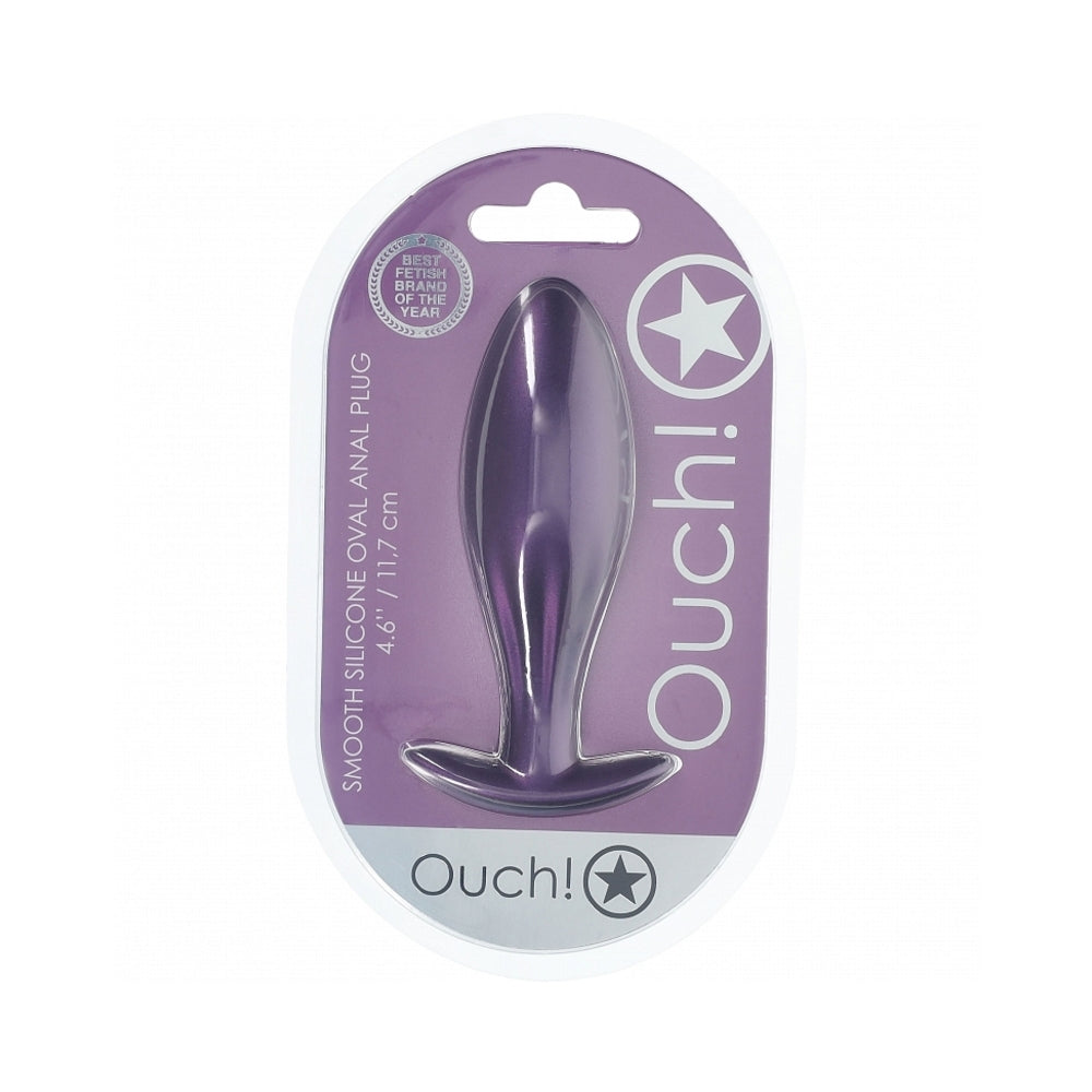 Ouch! Smooth Silicone Oval Anal Plug 4.6 inches Metallic Purple