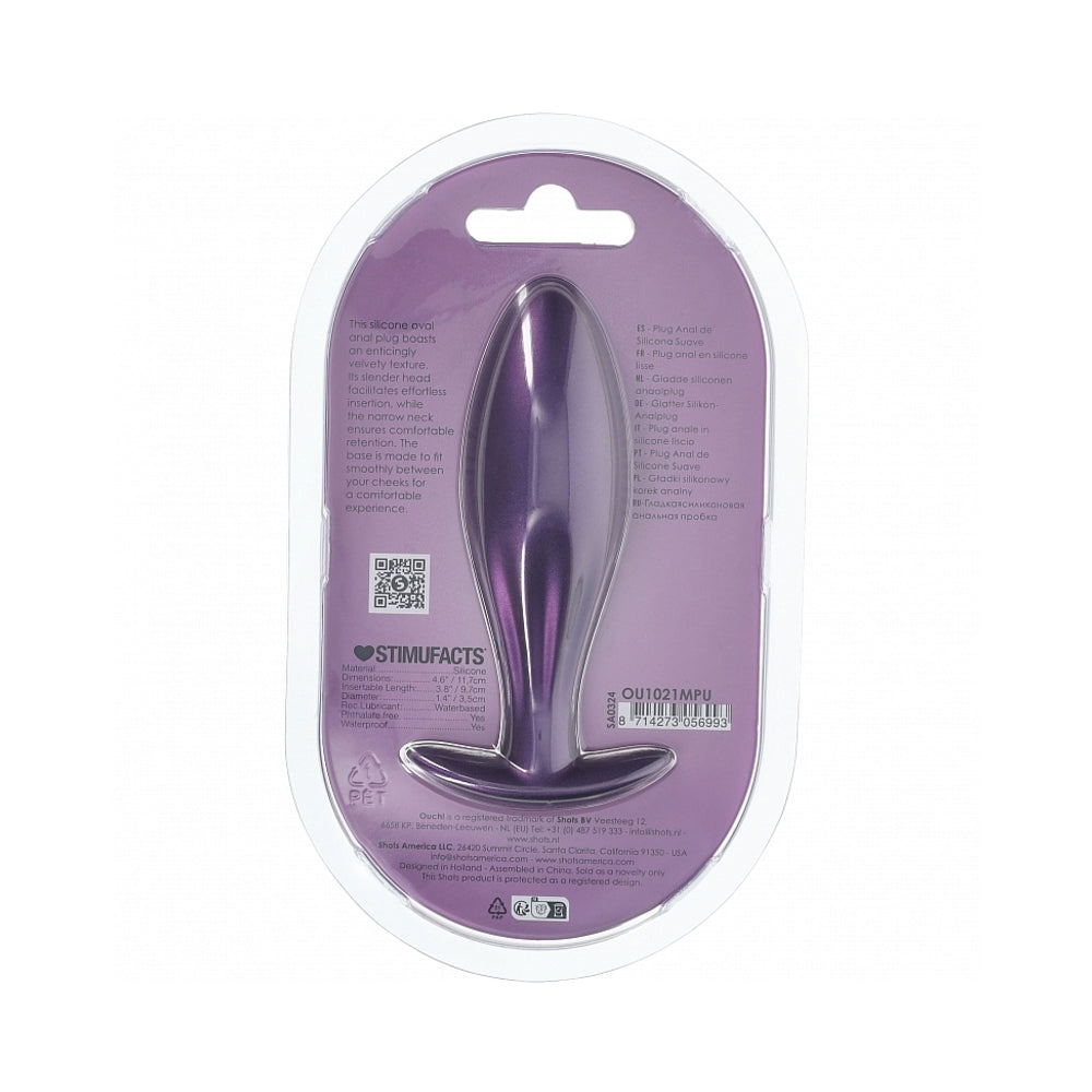 Ouch! Smooth Silicone Oval Anal Plug 4.6 inches Metallic Purple