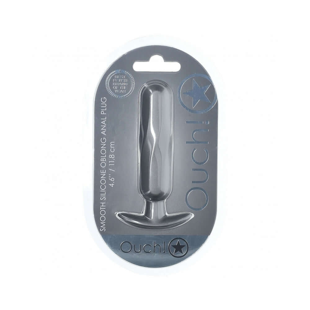 Ouch! Smooth Silicone Oblong Anal Plug 4.6 inches Gun Metal