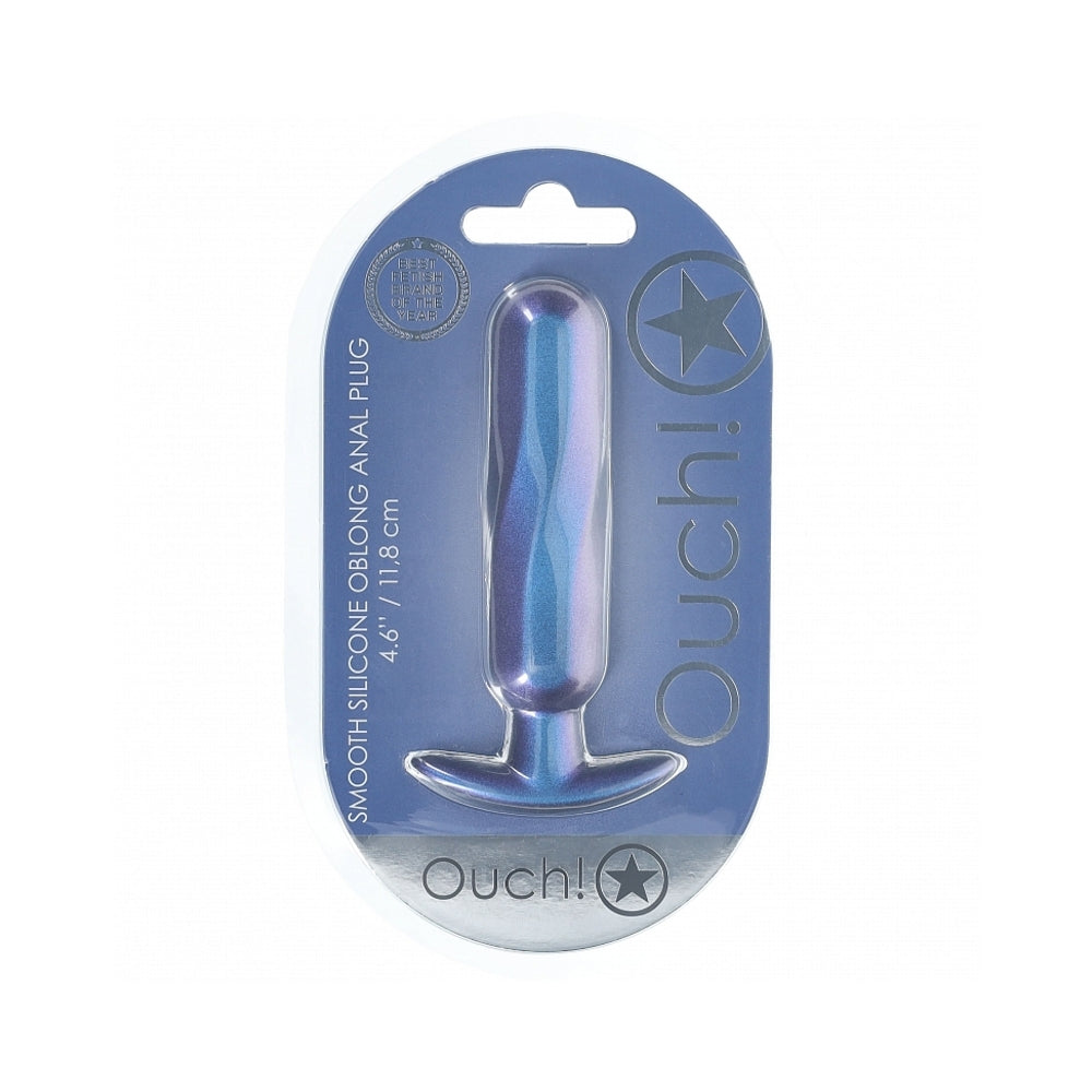 Ouch! Smooth Silicone Oblong Anal Plug 4.6 inches Metallic Blue