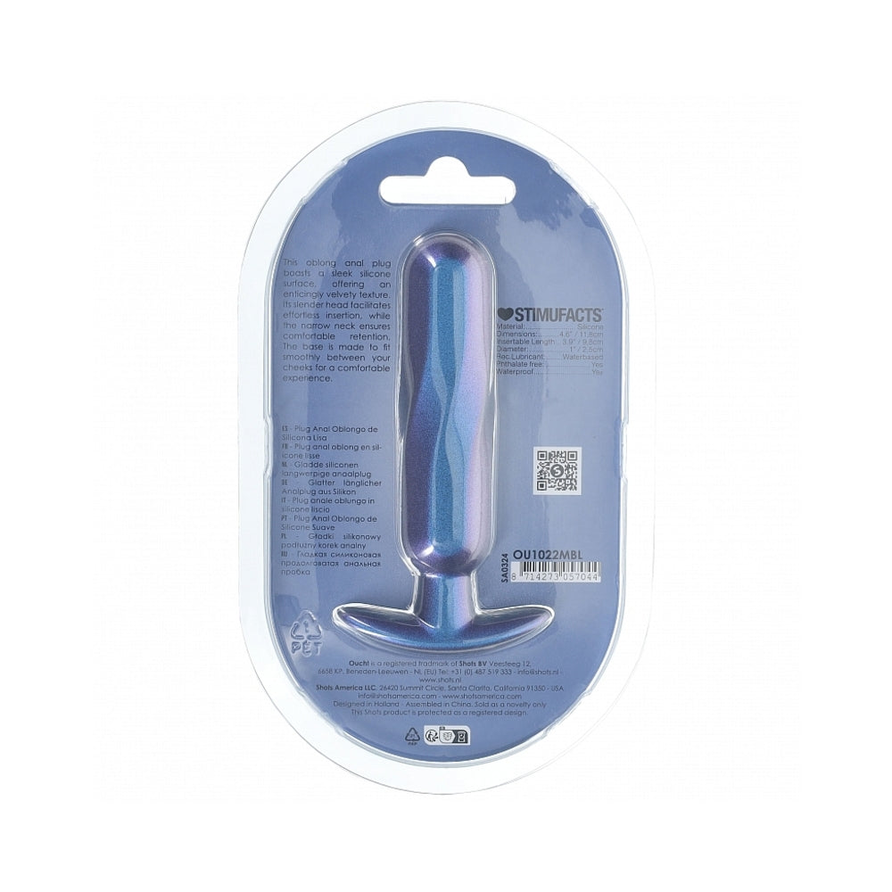 Ouch! Smooth Silicone Oblong Anal Plug 4.6 inches Metallic Blue
