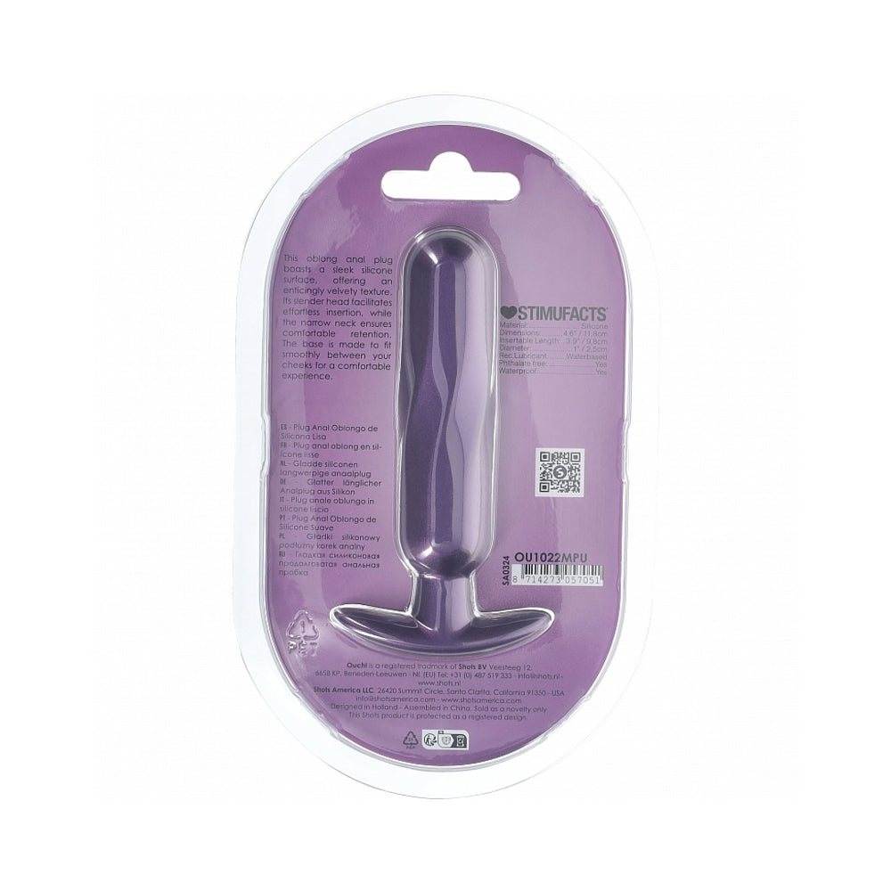 Ouch! Smooth Silicone Oblong Anal Plug 4.6 inches Metallic Purple