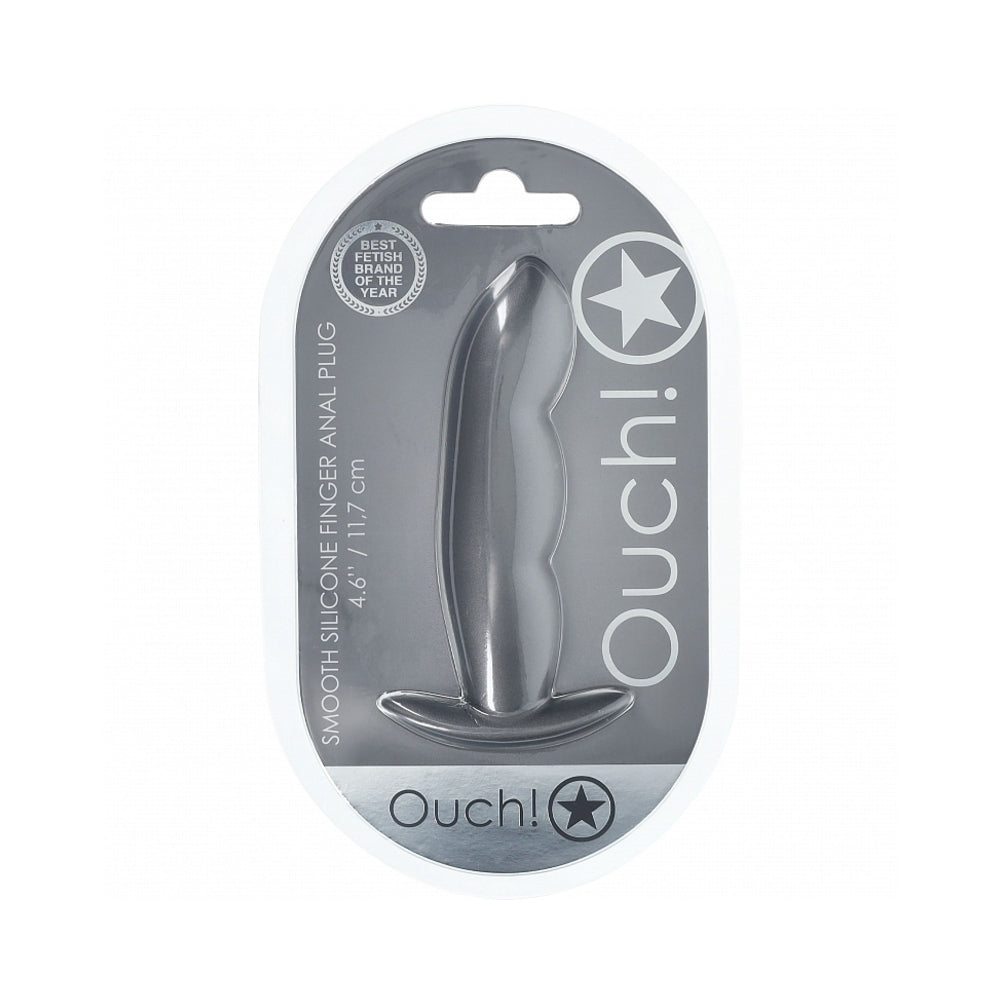 Ouch! Smooth Silicone Finger Anal Plug 4.6 inches Gun Metal