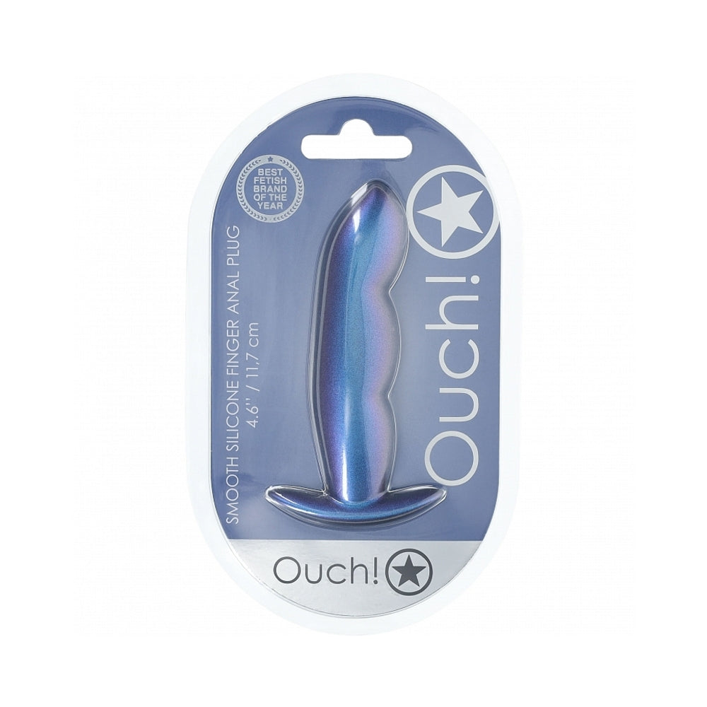 Ouch! Smooth Silicone Finger Anal Plug 4.6 inches Metallic Blue