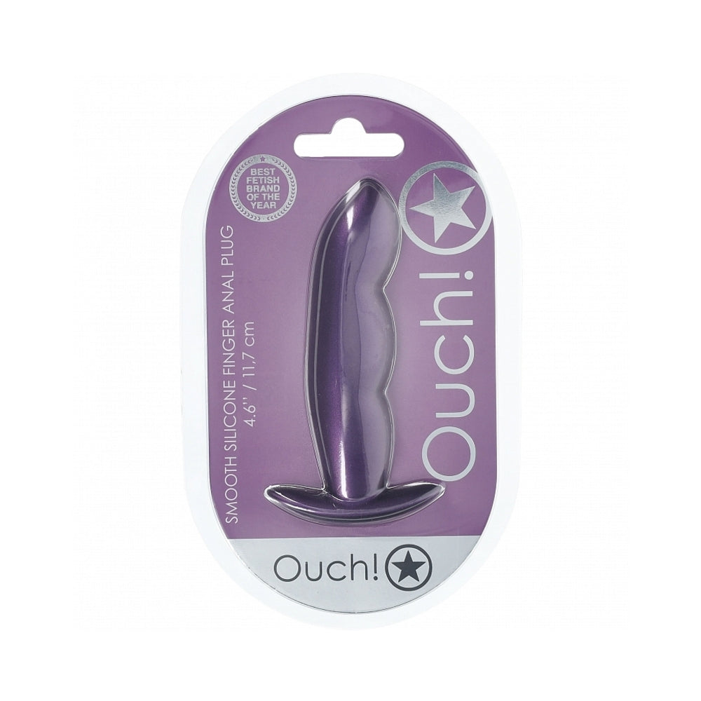 Ouch! Smooth Silicone Finger Anal Plug 4.6 inches Metallic Purple