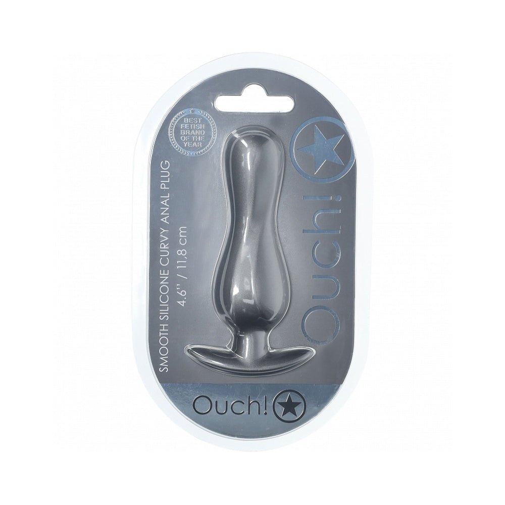 Ouch! Smooth Silicone Curvy Anal Plug 4.6 inches Gun Metal