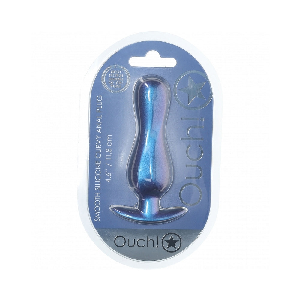 Ouch! Smooth Silicone Curvy Anal Plug 4.6 inches Metallic Blue
