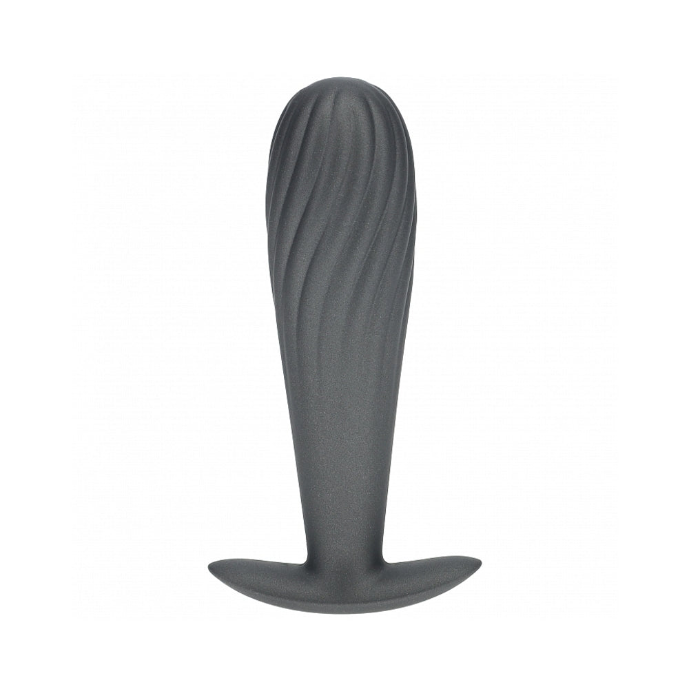 Ouch! Smooth Silicone Ribbed Anal Plug 4.6 inches Gun Metal