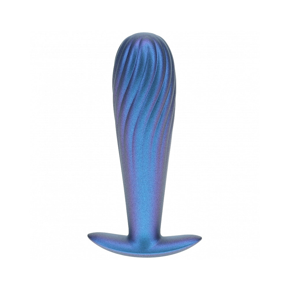Ouch! Smooth Silicone Ribbed Anal Plug 4.6 inches Metallic Blue