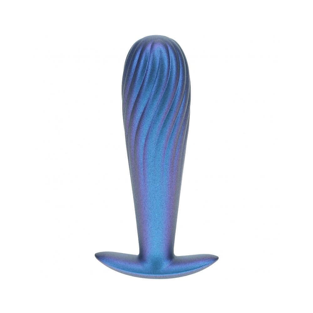 Ouch! Smooth Silicone Ribbed Anal Plug 4.6 inches Metallic Blue