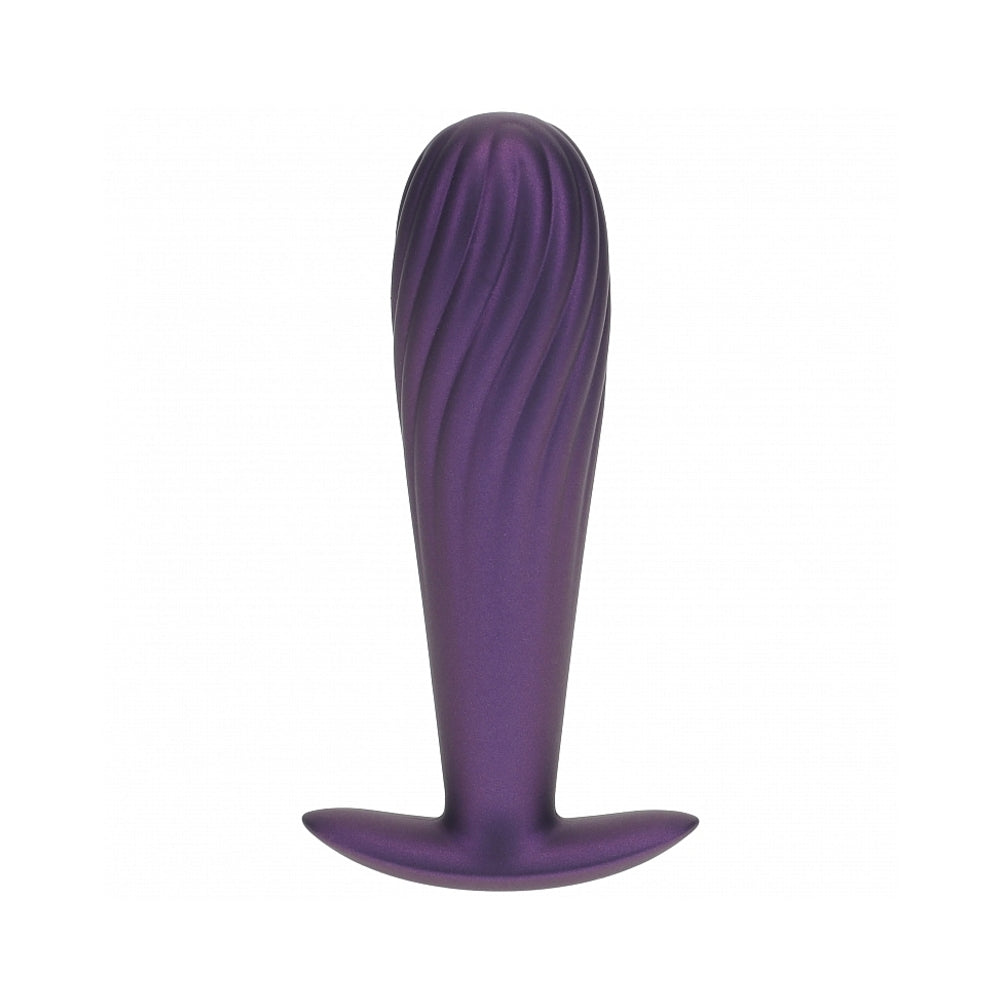 Ouch! Smooth Silicone Ribbed Anal Plug 4.6 inches Metallic Purple