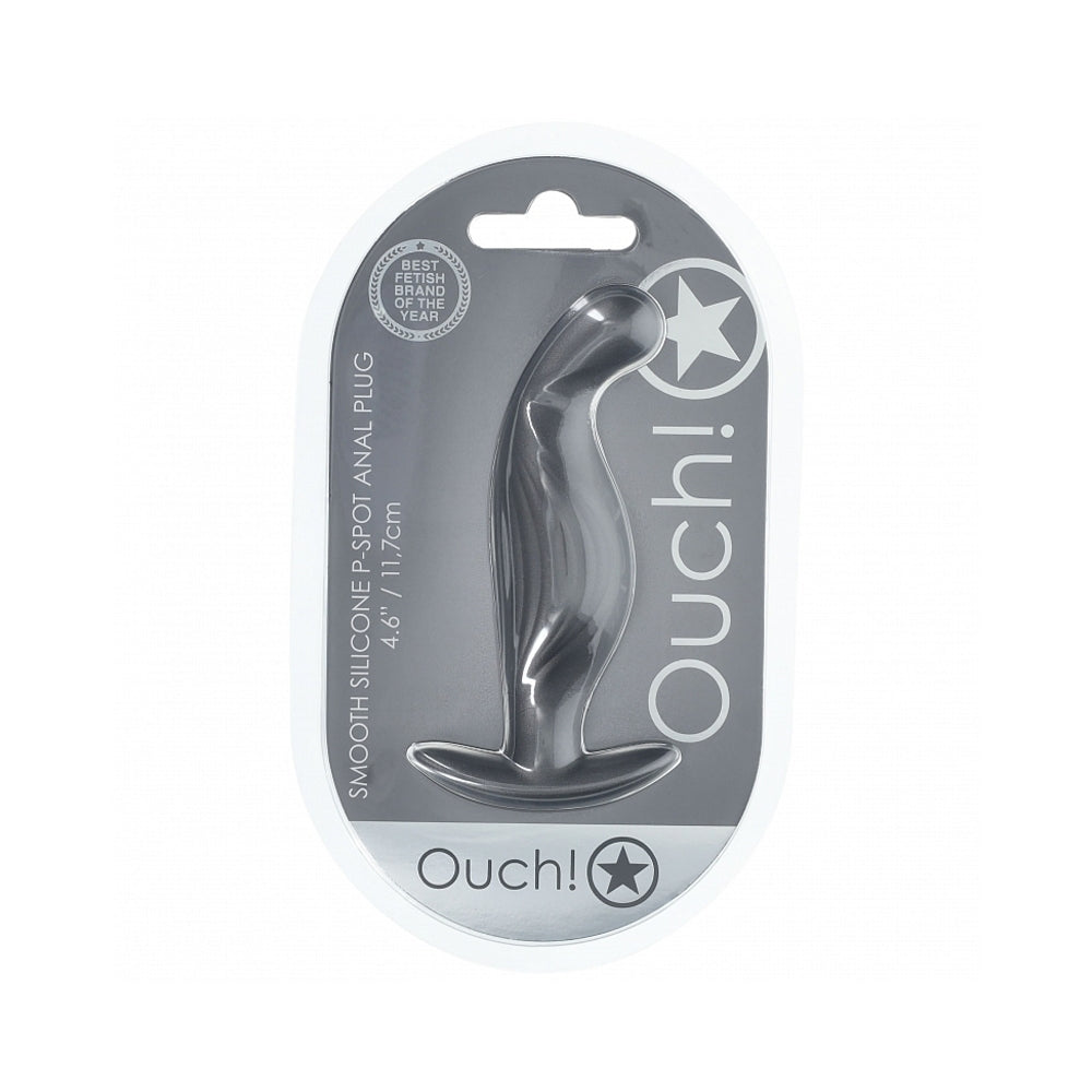 Ouch! Smooth Silicone P-Spot Anal Plug 4.6 inches Gun Metal