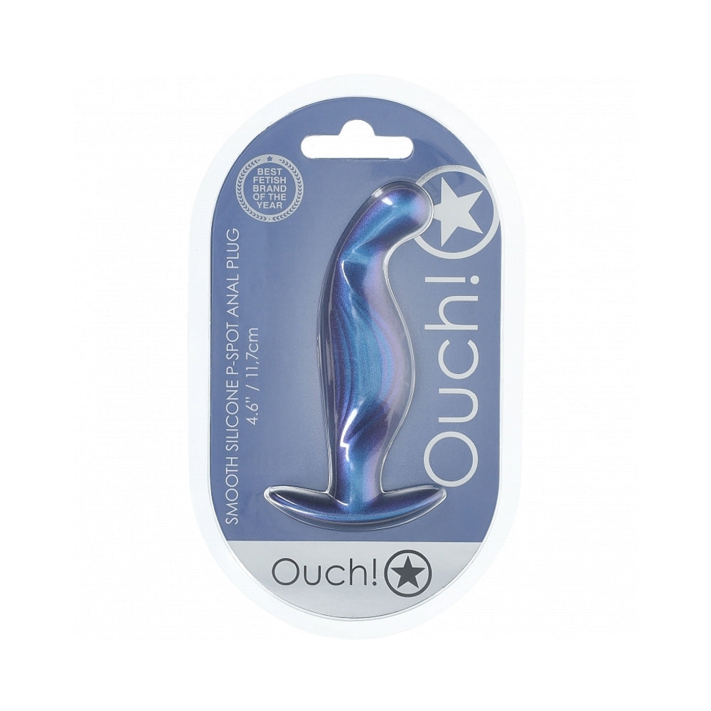 Ouch! Smooth Silicone P-Spot Anal Plug 4.6 inches Metallic Blue