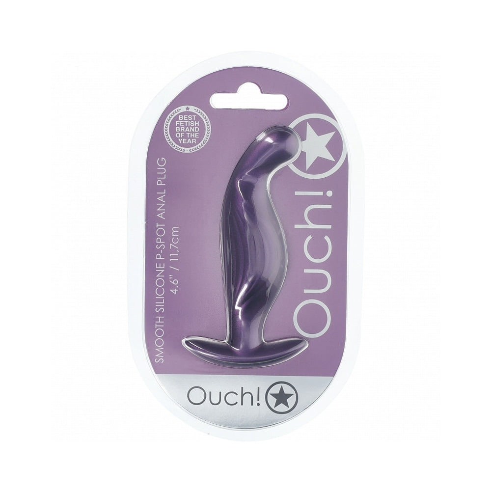 Ouch! Smooth Silicone P-Spot Anal Plug 4.6 inches Metallic Purple