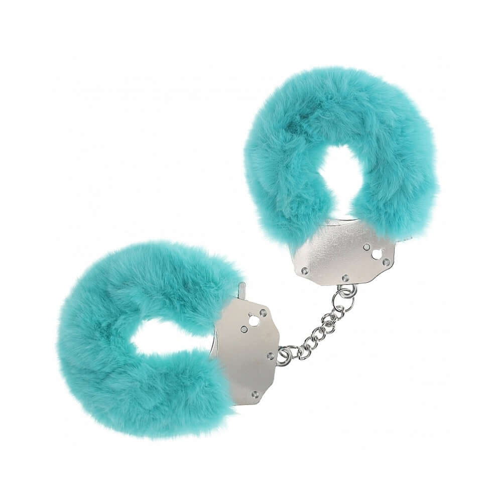 Ouch Heavy-Duty Fluffy Handcuffs Blue with soft fluffy exterior and durable inner structure for secure yet comfortable use.