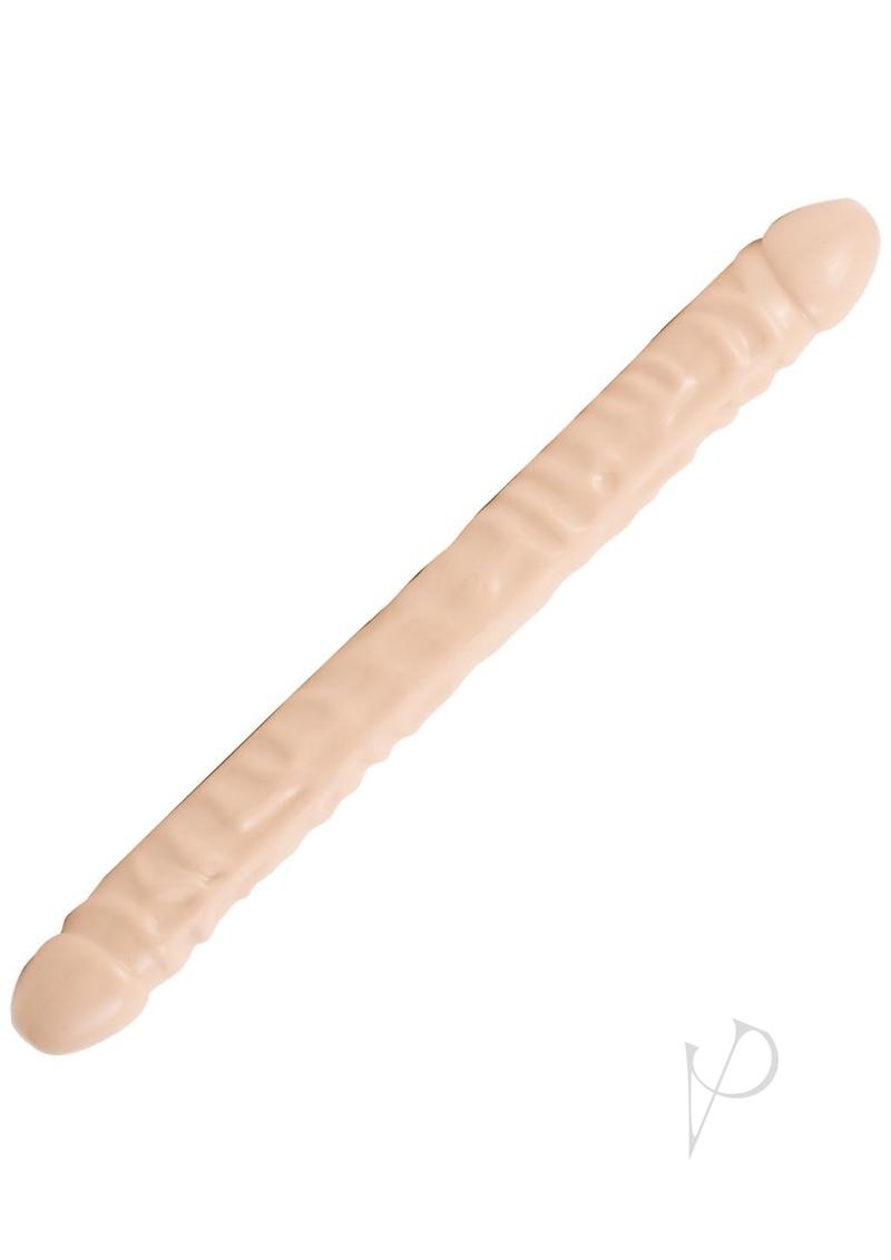 Classic Double Header Dildo 18 inch Vanilla features a realistic design with lifelike heads on each end for dual pleasure.