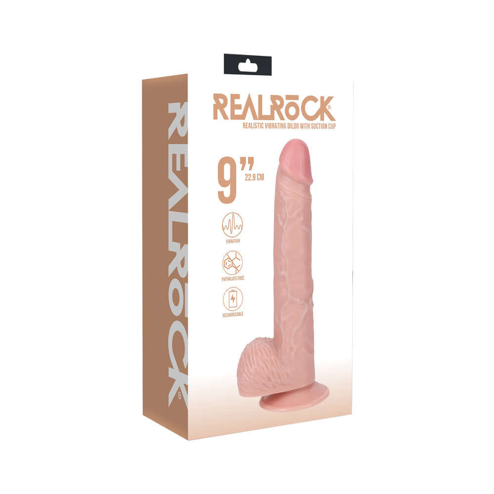 RealRock 9 inches Vibrating Cock with Balls Regular Straight Beige
