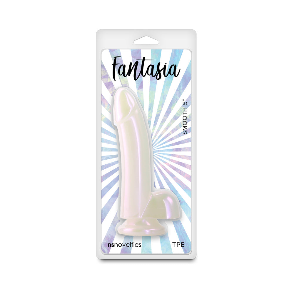 Fantasia Smooth 5 inches Dildo Pearl in elegant packaging with shimmering surface and stylish design.