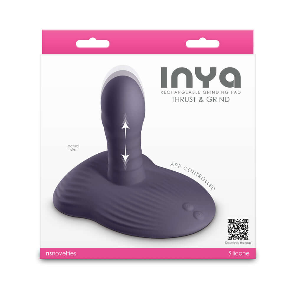 Inya Thrust & Grind App-controlled Rechargeable Grinding Pad Gray packaging showcasing the innovative design and features.